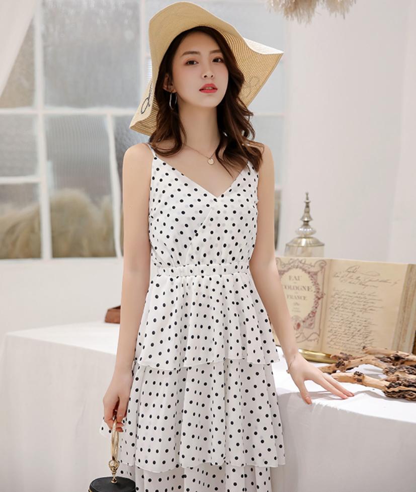 Váy Đầm Nữ Ba Tầng Hai Dây Chấm Bi DN051 MayHomes