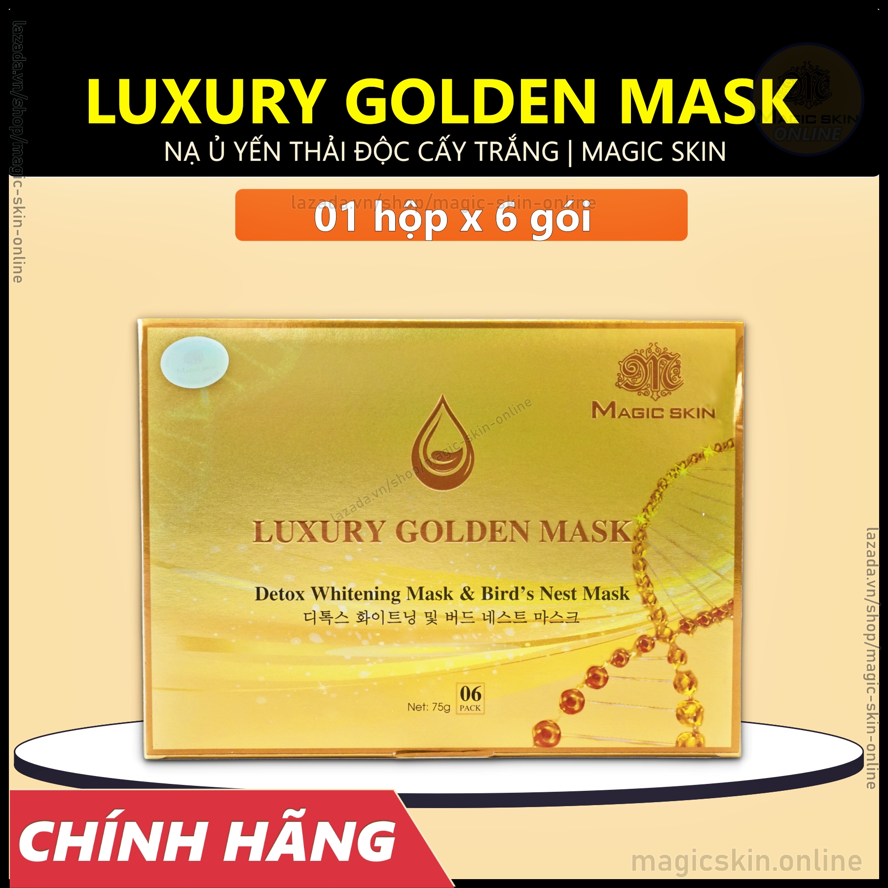 Ủ YẾN THẢI ĐỘC Luxury Golden Mask🎈 Mặt nạ dưỡng trắng hút chì Magic Skin 🎈 HỘP 6 gói ✔ CHÍNH HÃNG