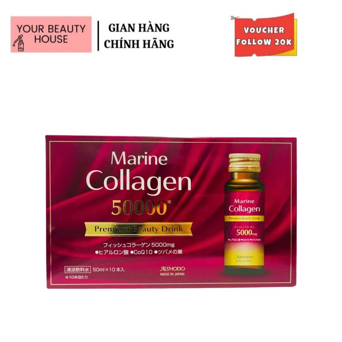 AISHODO Nước Uống Marine Collagen 50.000mg - Premium Beauty Drink 500ml