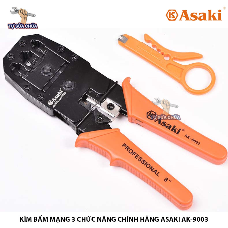 Kìm bấm dây mạng 3 chức năng chính hãng asaki ak-9003 chuyên bấm đầu rj45, rj11, rj22
