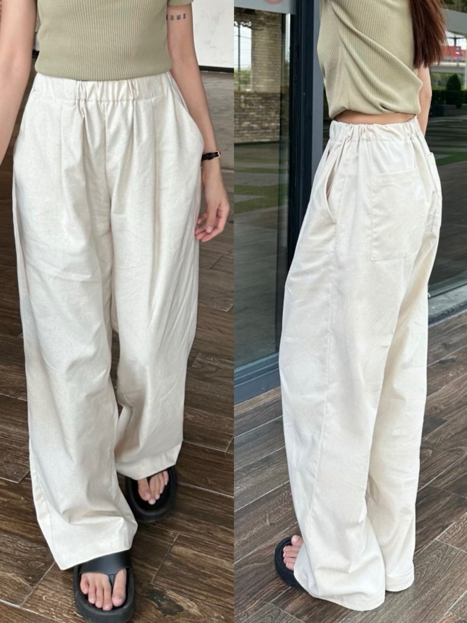 Quần ống suông dài nữ vải linen lưng thun ống rộng hack dáng - 247StoreFashion - Q6889_P10K14