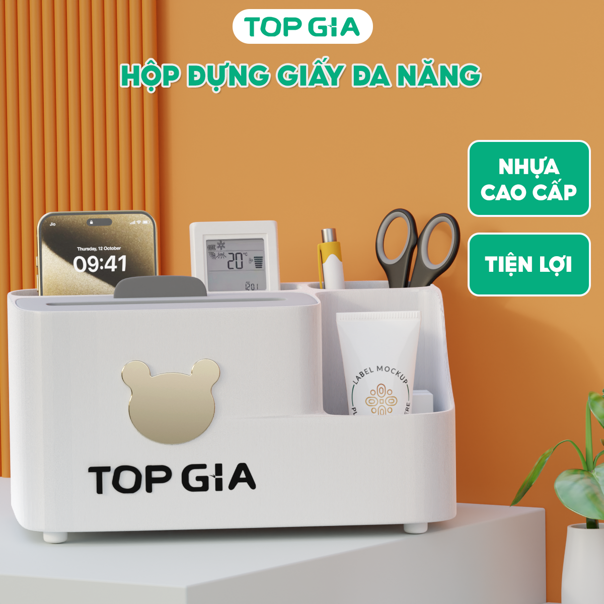  Hộp đựng giấy ăn TOPGIA hộp đựng khăn giấy để bàn chất liệu nhựa PP cao cấp có ngăn để đồ đa năng 