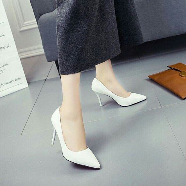 Giày nữ cao gót bít mũi 7p chất da bóng gót nhọn form đẹp - xk-0007