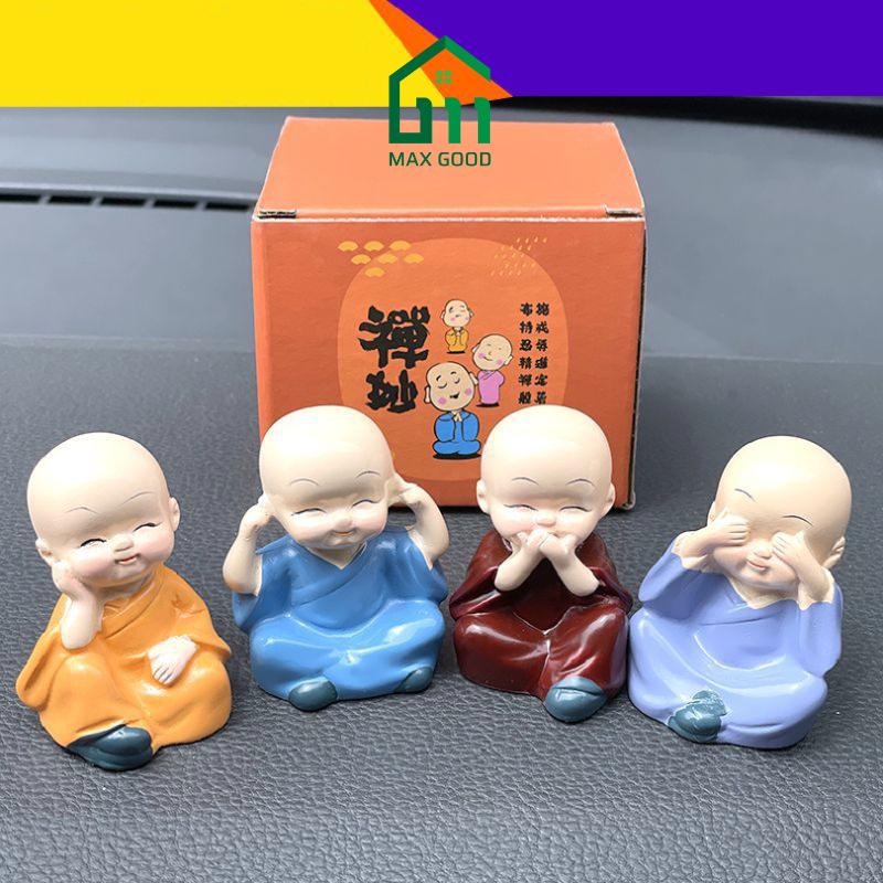 Bộ 4 tượng phật tứ không chú tiểu hòa thượng tu sĩ, bộ tượng chú tiểu tứ không trang trí xe hơi