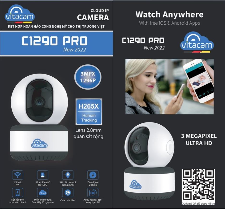 Camera ip wifi vitacam c1290 pro 3mp robo