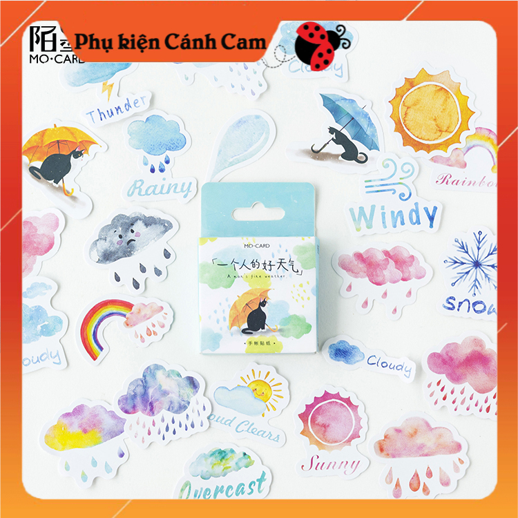 Sticker Hộp 45 Miếng Dán Dễ Thương Chủ Đề Thời Tiết - Phụ kiện Cánh Cam
