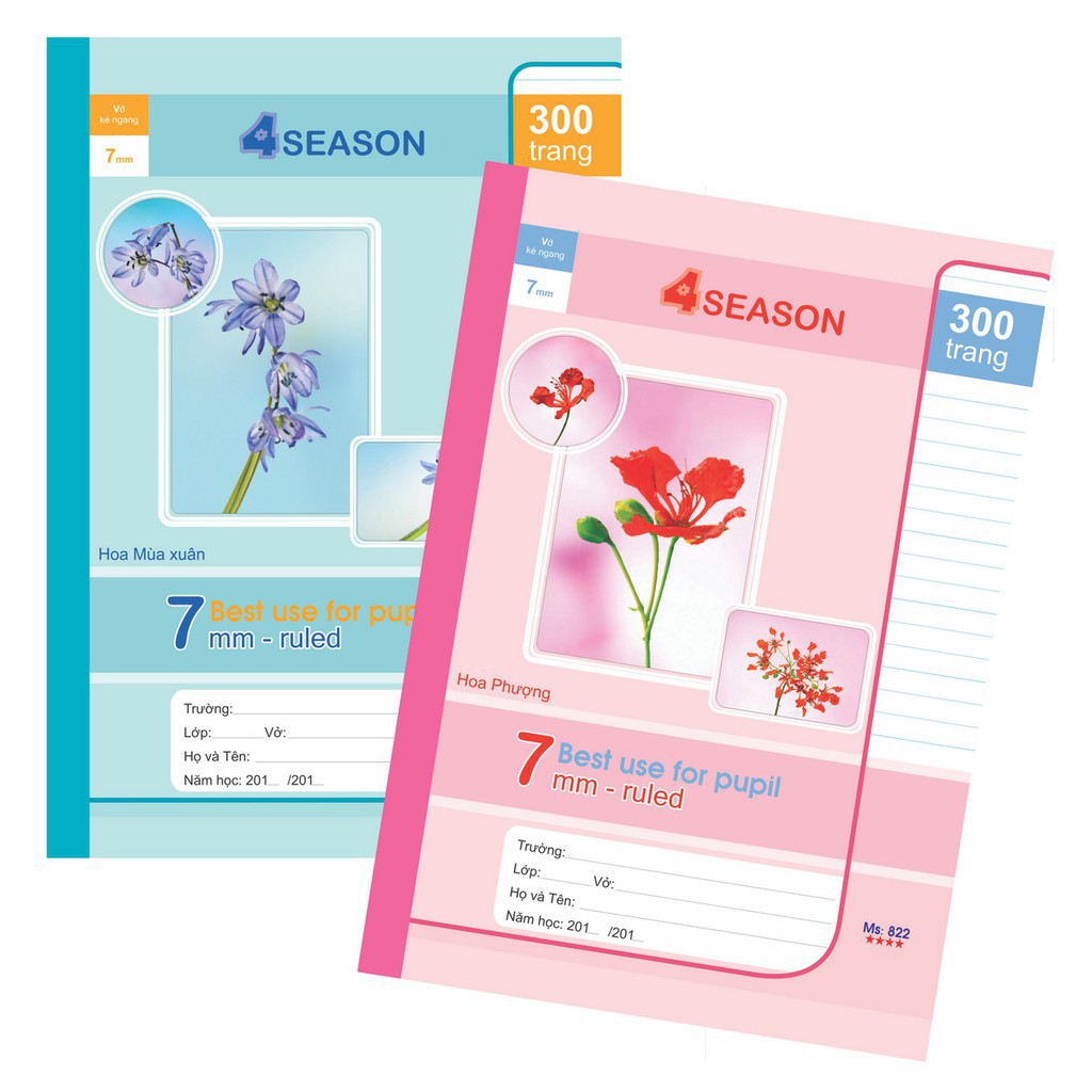 Vở kẻ ngang Klong 4Season - 300 trang; Ms 822 - khách sỉ ib