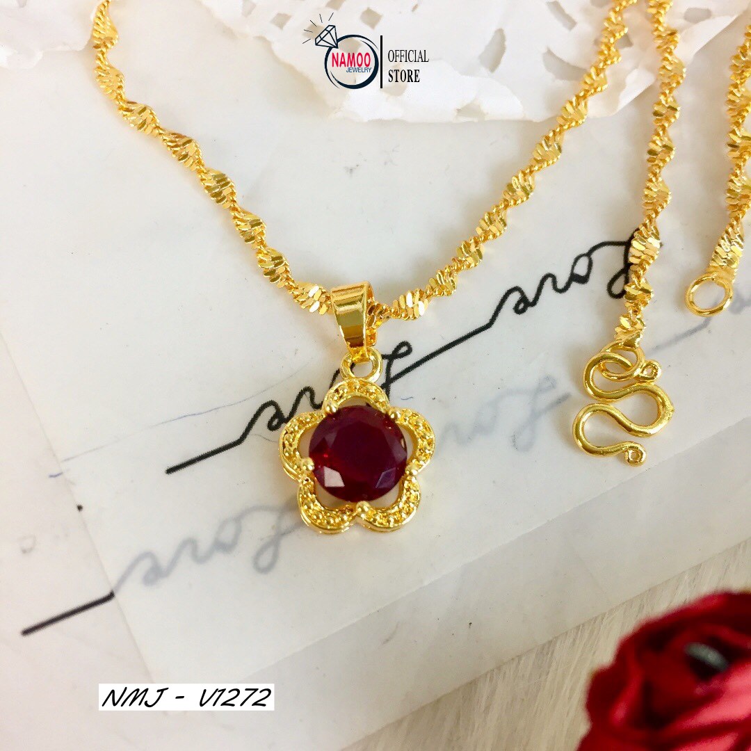 Dây chuyền mặt đá đỏ v1272 hình hoa 5 cánh nhỏ xinh cho chị em