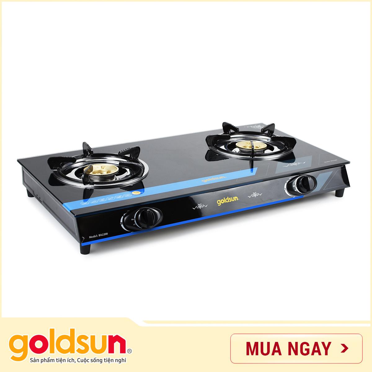 Bếp Gas Dương Đôi Siêu Tốc Mặt Kính Goldsun BA2200 - Bảo hành 12 tháng - Hàng chính hãng