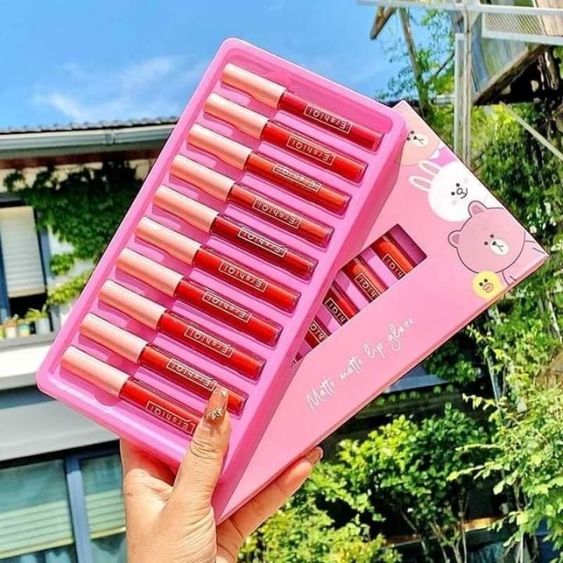 Set Son Đỏ 10 cây-  Set Son Matte Hộp Hồng Đậm-  Set Son Kem Lì