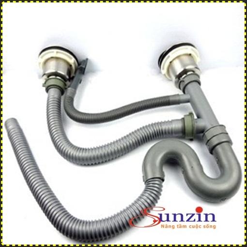 Bộ xi phông thoát nước dành cho chậu rửa chén 2 hố-  inox 304
