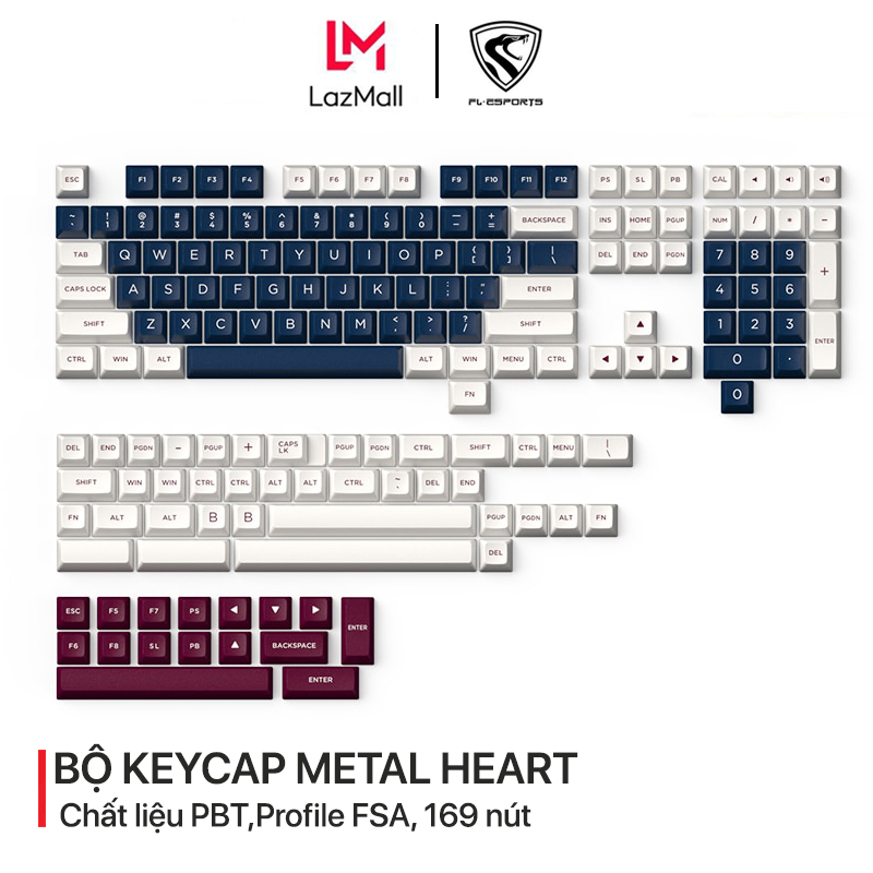 Bộ keycap fl-esports fsa metal heart 165 nút cho bàn phím cơ - chất liệu nhựa pbt doubleshot - profile fsa