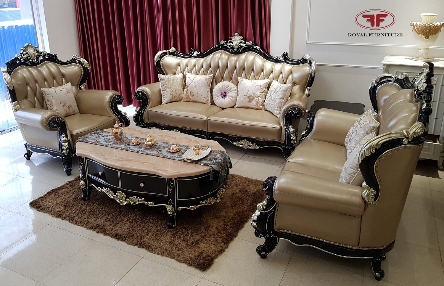 Bộ sofa tân cổ điển gỗ tự nhiên nhập khẩu cao cấp g9921