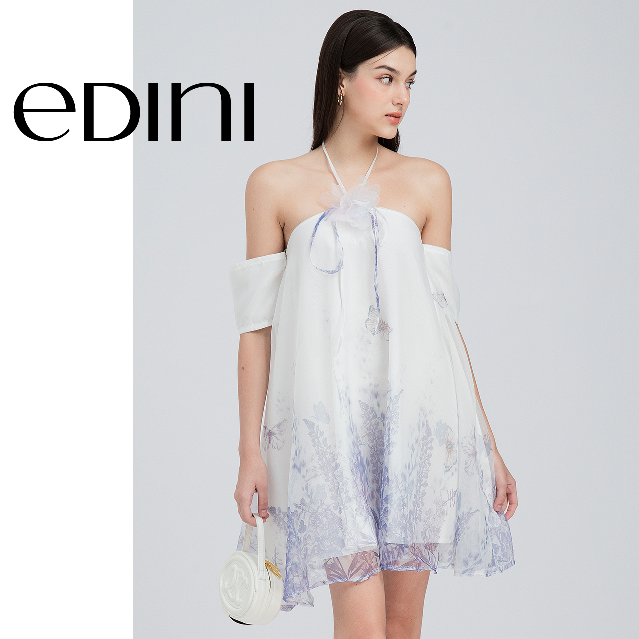 Đầm trễ vai cột nơ cách điệu tiểu thư sang trọng - edini - d1619