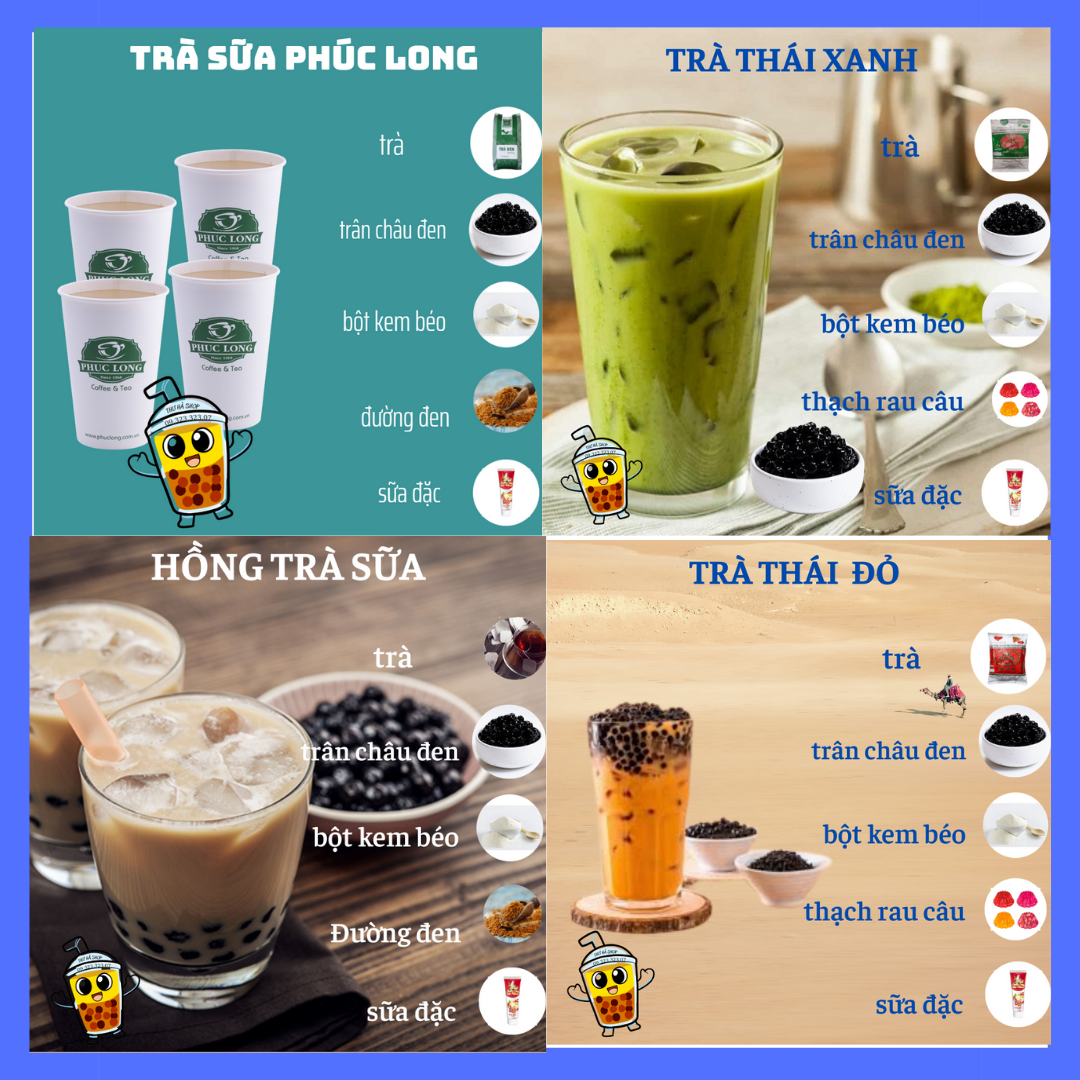 Set trà sữa.set nấu trà sữa phúc long-hồng trà sữa-trà thái xanh-thái đỏ.nguyên liệu làm trà sữa