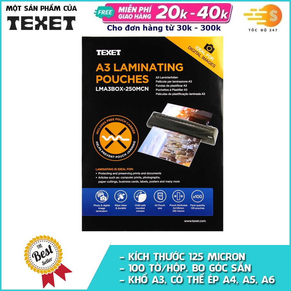 Hộp 100 tờ màng ép nhựa a3 texet lma3box125