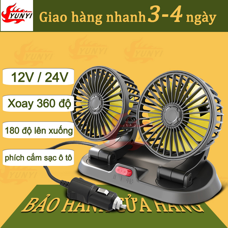 Quạt 12v siêu mạnh quat mini trên xe ôtô quạt 24v xe tải xoay 360 độ dùng điện 12v 24v cho mọi dòng xe hơi bao gồm bảng số điện thoại xe