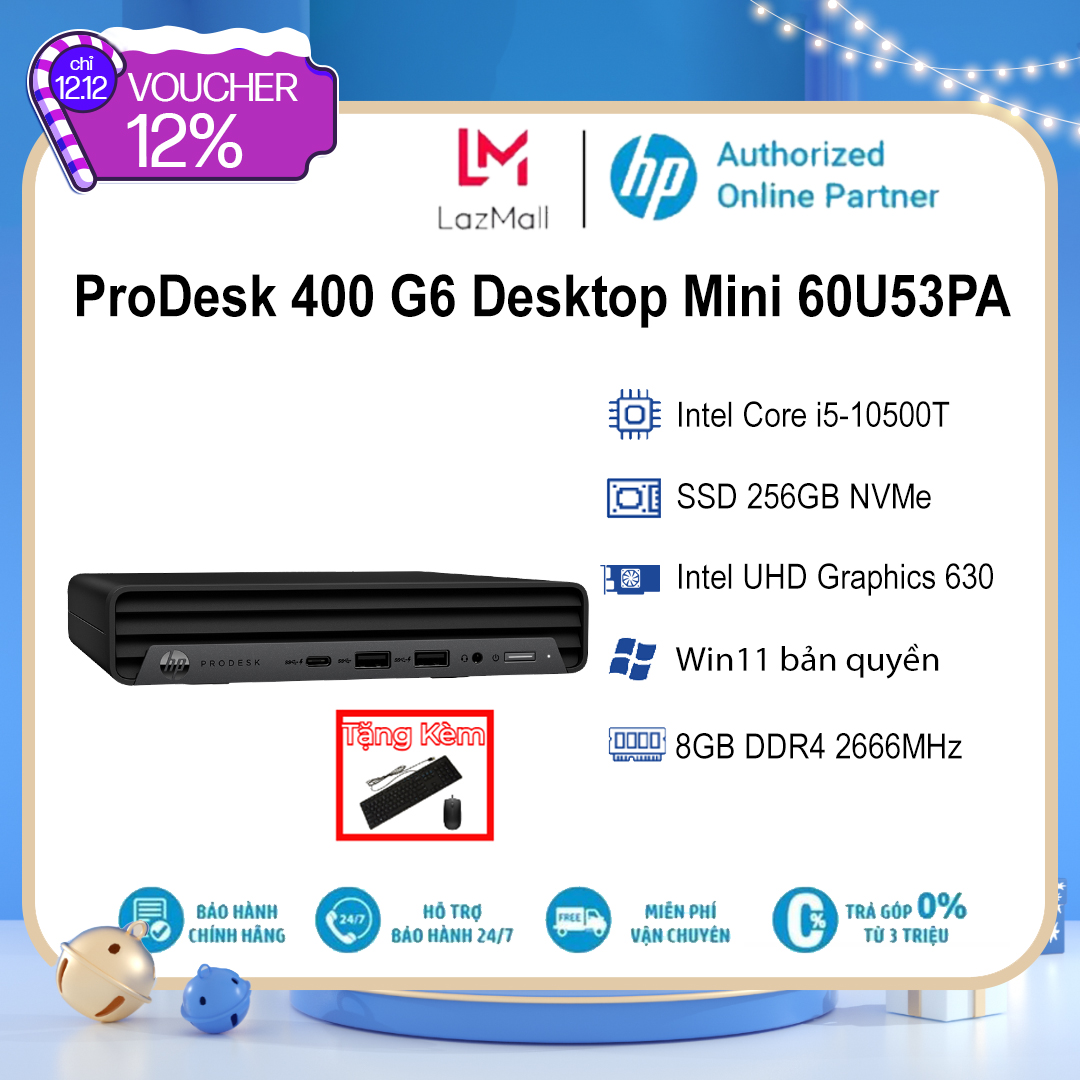 Máy Tính Để Bàn PC Hp ProDesk 400 G6 Desktop Mini 60U53PA i5-10500T| 8GB| 256GB| OB| Wifi,BT| Win11 (Đen) - Hàng chính hãng new 100%