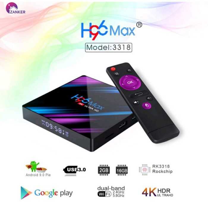 Tv box h96 max ram 2gb rom 16gb rk3318 android 9.0 - h96 max 2+16g
