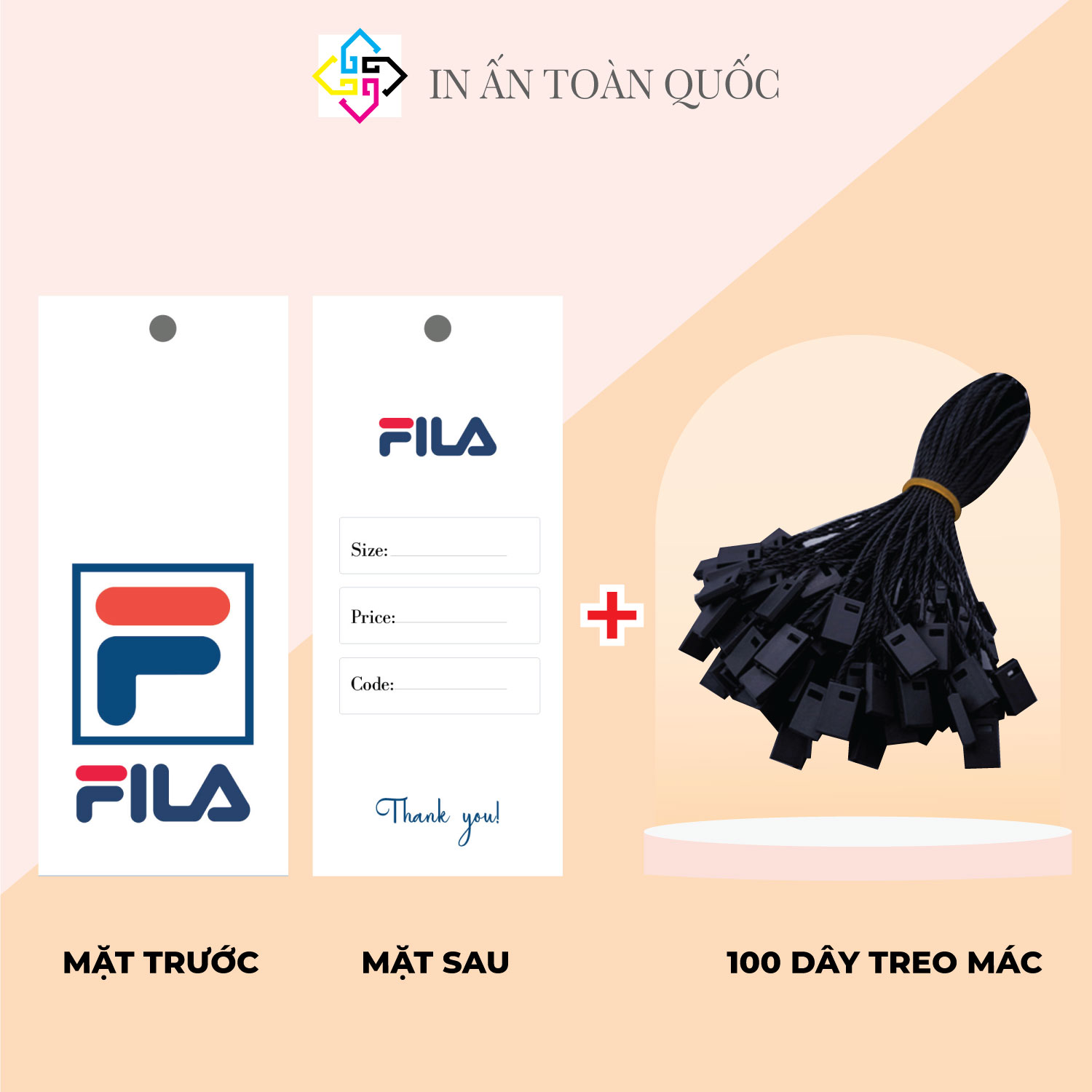Mác quần áo, Tag Nhãn Mác treo - GỒM 100 mác + 100 Dây Treo trắng hoặc đen Thẻ Bài cho shop bán hàng quần áo chất lượng cao