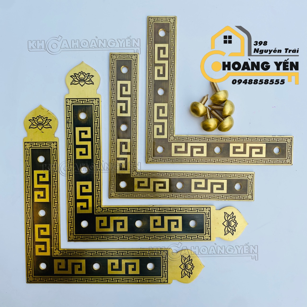 Ke cổng bằng đồng thau, ke góc vuông trang trí cửa cổng, ke cửa bằng đồng hoa sen, nẹp gắn góc cổng 