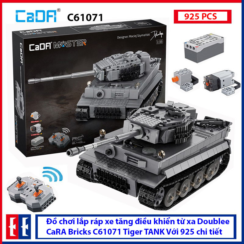 Hàng có sẵn 925 chi tiết Bộ mô hình xe tăng đồ chơi lắp ráp kiểu lego điều khiển từ xa Doublee CaDA Bricks Tiger TANK C61071