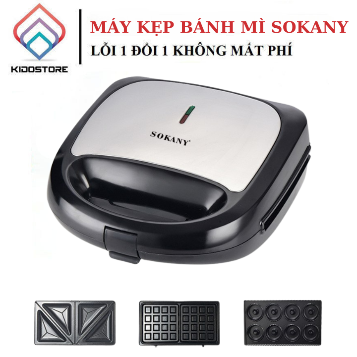 Máy kẹp bánh mì sandwich sokany 3 khay nướng chín đều 2 mặt, công suất lớn 750w giúp máy nhanh nóng - sk902b