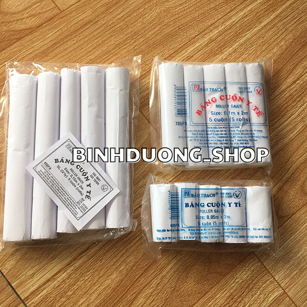 Băng cuộn y tế Bảo Thạch đủ các cỡ (5 cuộn/bịch) sản xuất tại Việt Nam