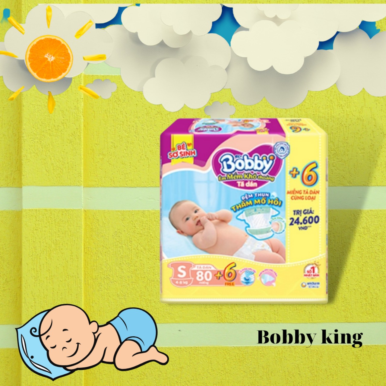 Tã/bỉm bobby dán super jumbo s80