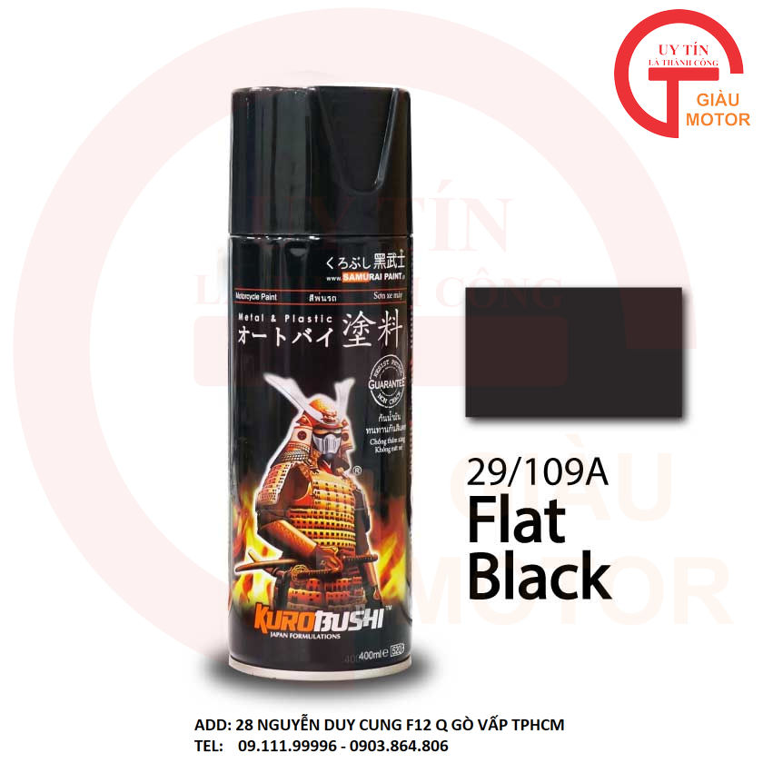 Chai sơn xịt Samurai Kurobushi 109A màu đen nhám 400ml