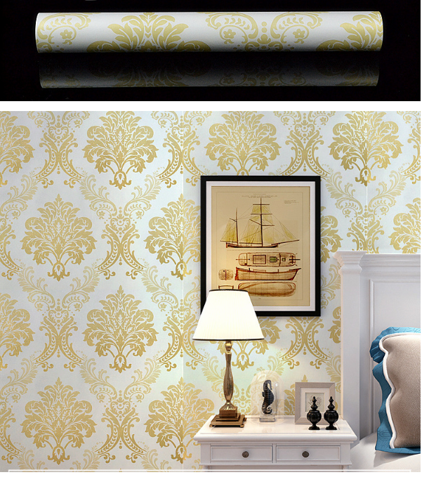[HCM]Cuộn 10Met giấy dán tường Họa Tiết Sang Trọng Vàng (Khổ dài 10met x rộng 45cm) có sẵn keo