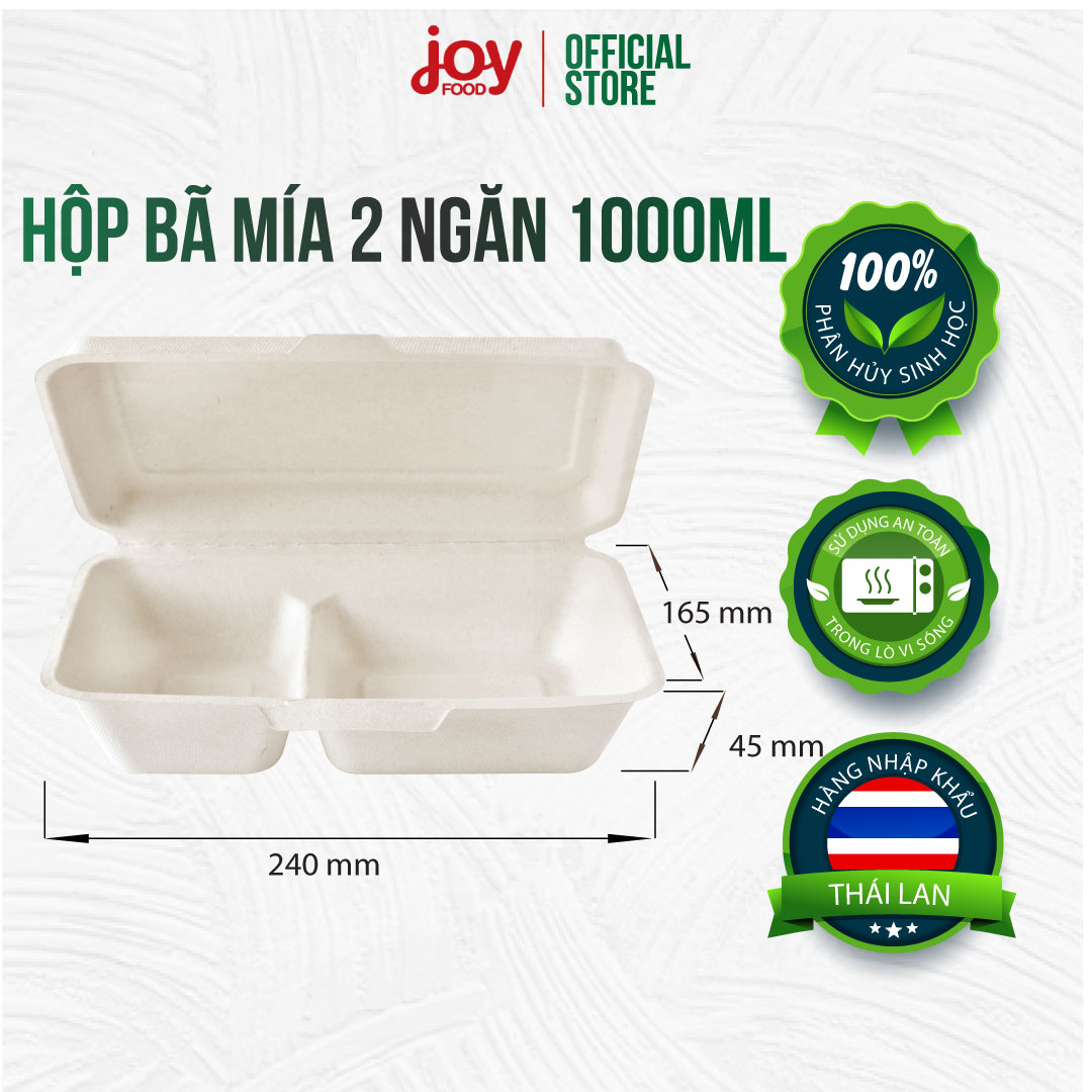 50 hộp bã mía Gracz 2 ngăn 1000ml (nâu) nhập khẩu Thái Lan