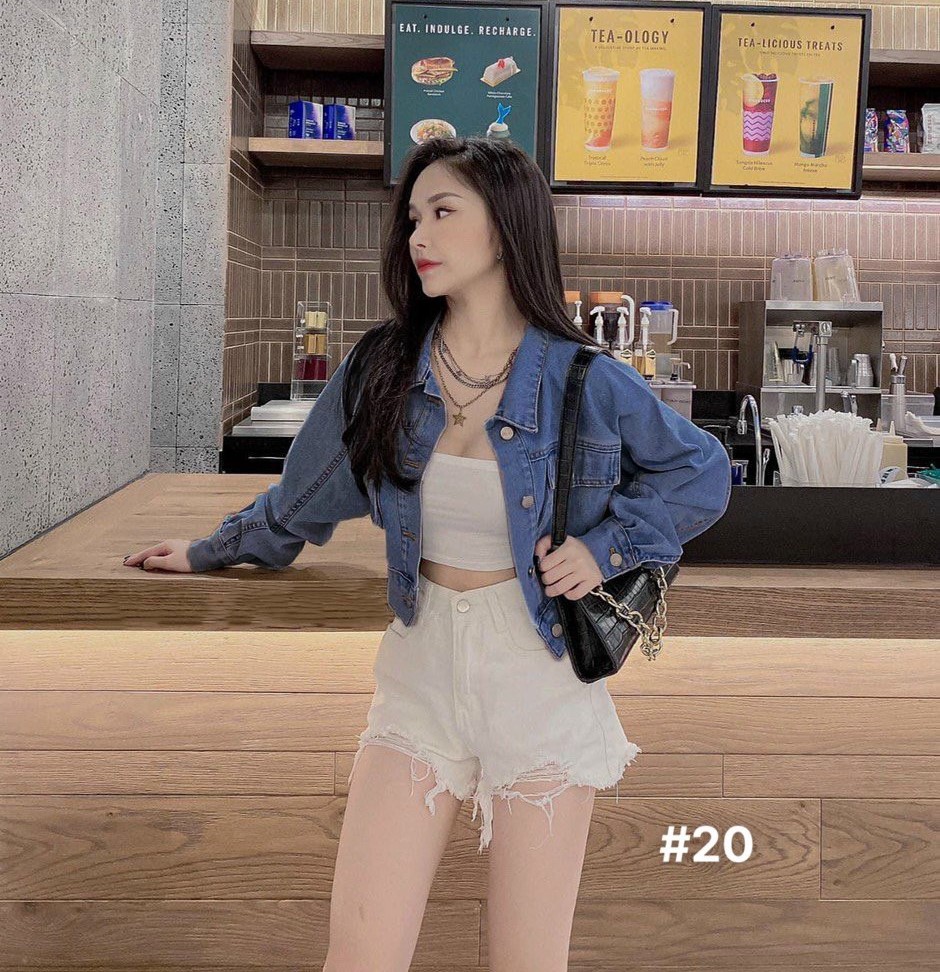 Áo khoác jean croptop túi hộp xinh-jt