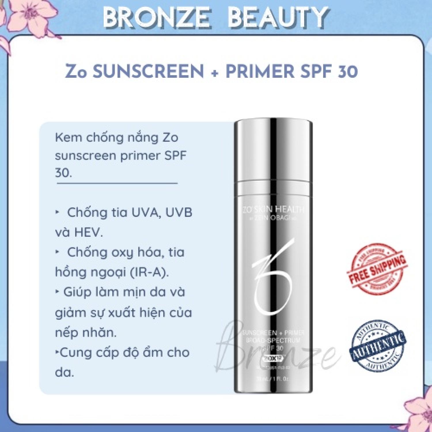 Kem chống nắng zo sunscreen + primer spf 30 giúp giảm thiểu các tác động xấu từ ánh nắng mặt trời
