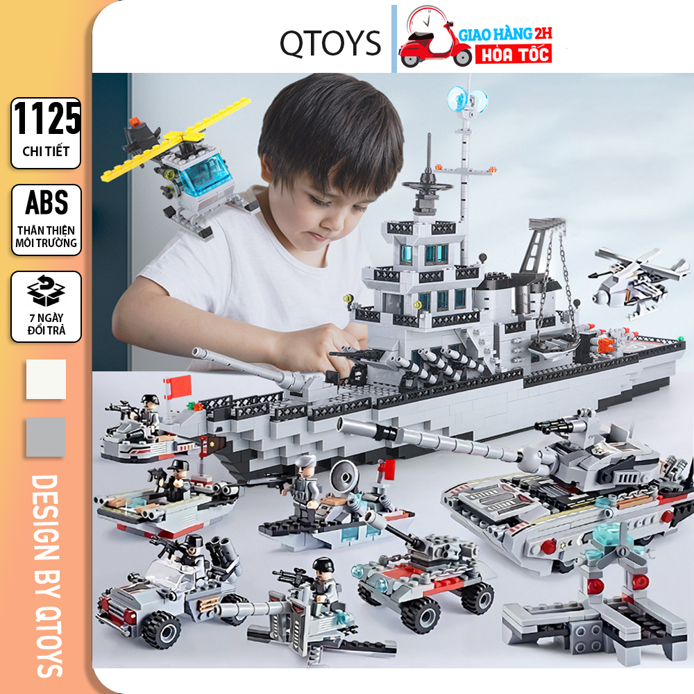Bộ đồ chơi lắp ráp lego tàu chiến hạm khổng lồ 1125CT, lắp ráp thuyền chiến, xếp hình lego máy bay quân sự bảo vệ bờ biển