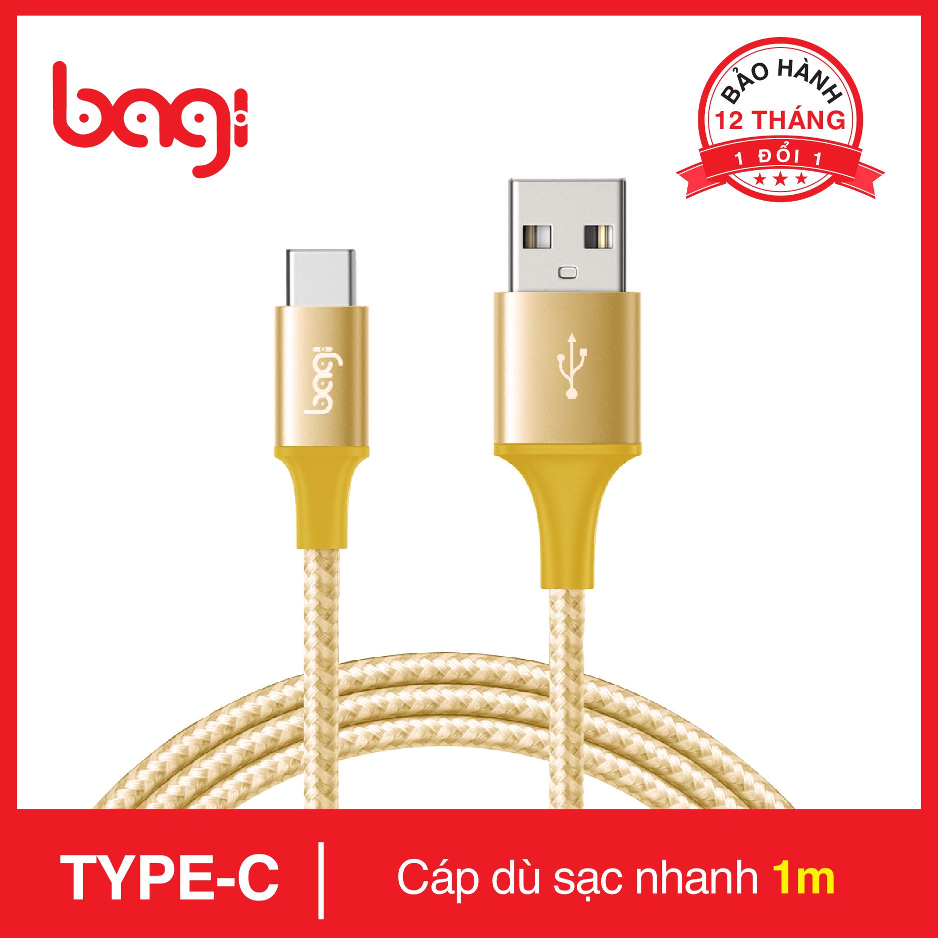 Dây cáp dù sạc nhanh type-c bagi dài 1m cs100 cáp dai bền - hàng chính hãng bh 12 tháng lỗi 1 đổi 1