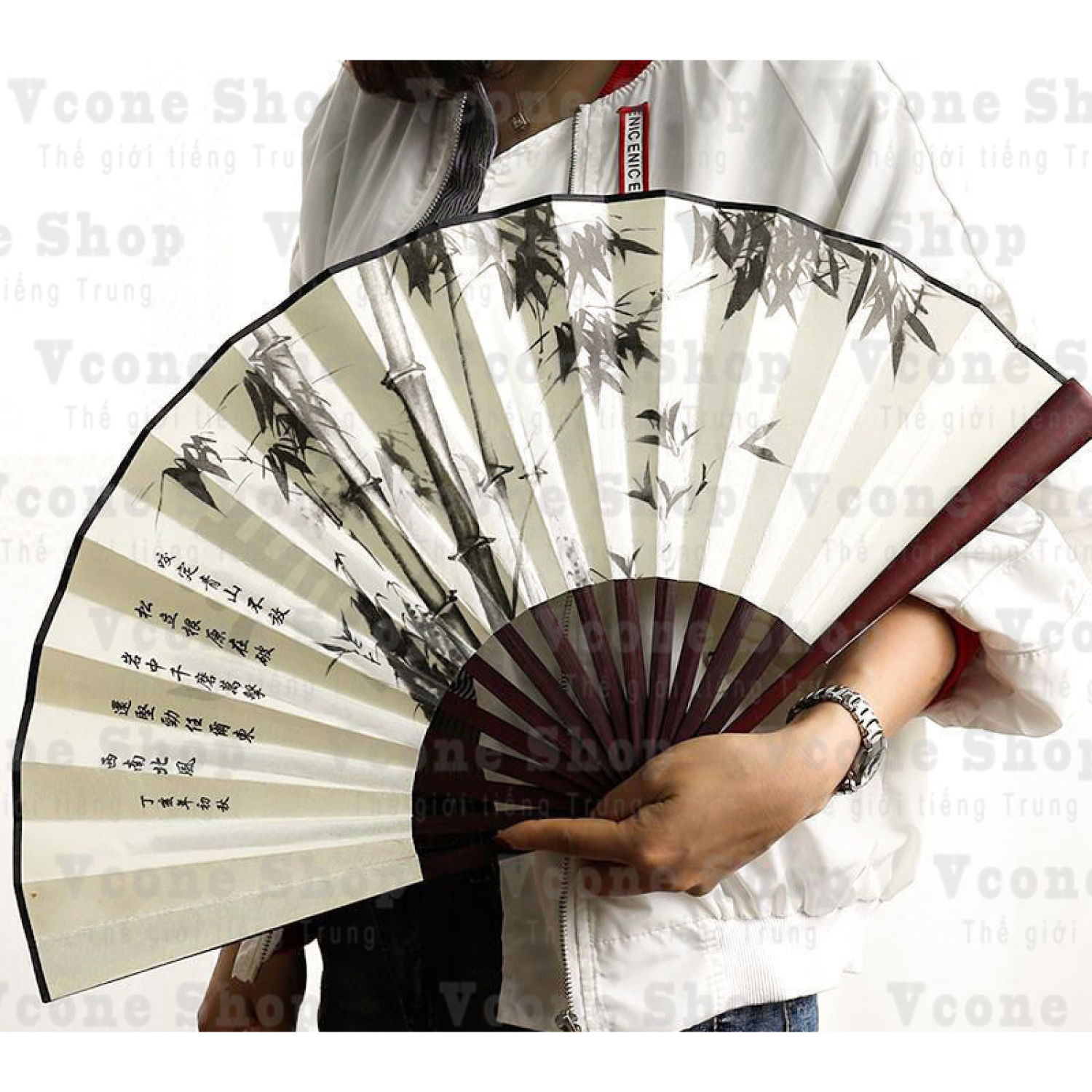 Quạt cổ trang cầm tay in tranh thư pháp thủy mặc vải xếp nan 31 phong cách Trυng Quốc