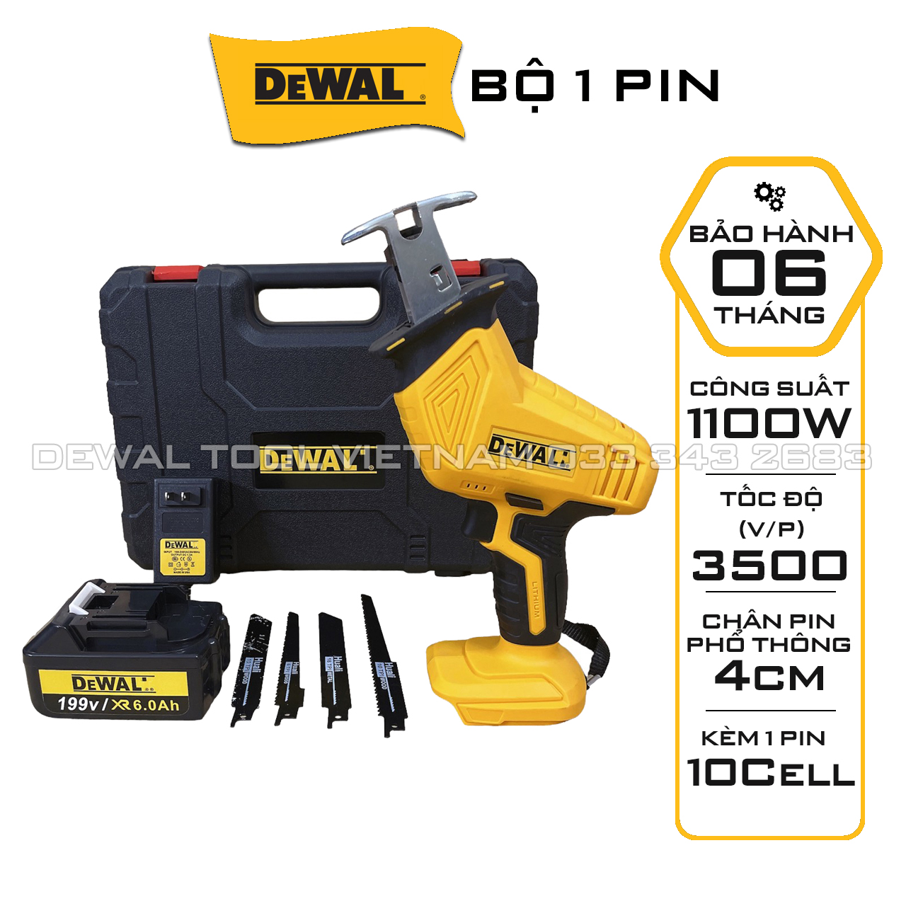 Máy cưa kiếm dùng pin de.walt công suất 1100w tặng 4 lưỡi cưa