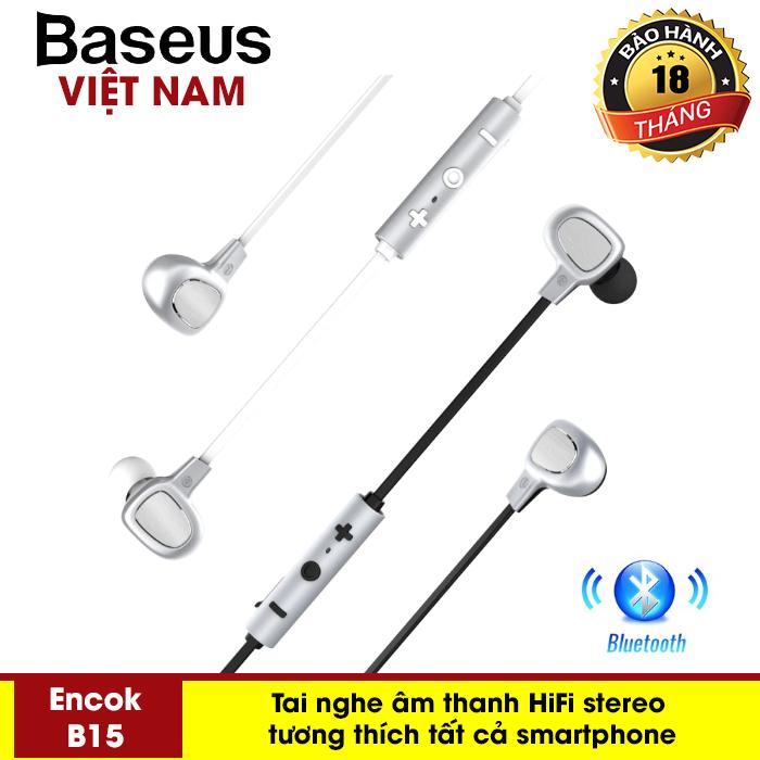 Tai Nghe không dây Baseus B15 Cho Điện Thoại iPhone, Samsung, Huawei, Oppo, Xiaomi công nghệ Bluetooth 4.1 Âm thanh HIFI stereo, siêu Bass tích hợp mic đàm thoại, pin lâu nghe nhạc 7h, chống nước ipx4 -Baseus Vietnam