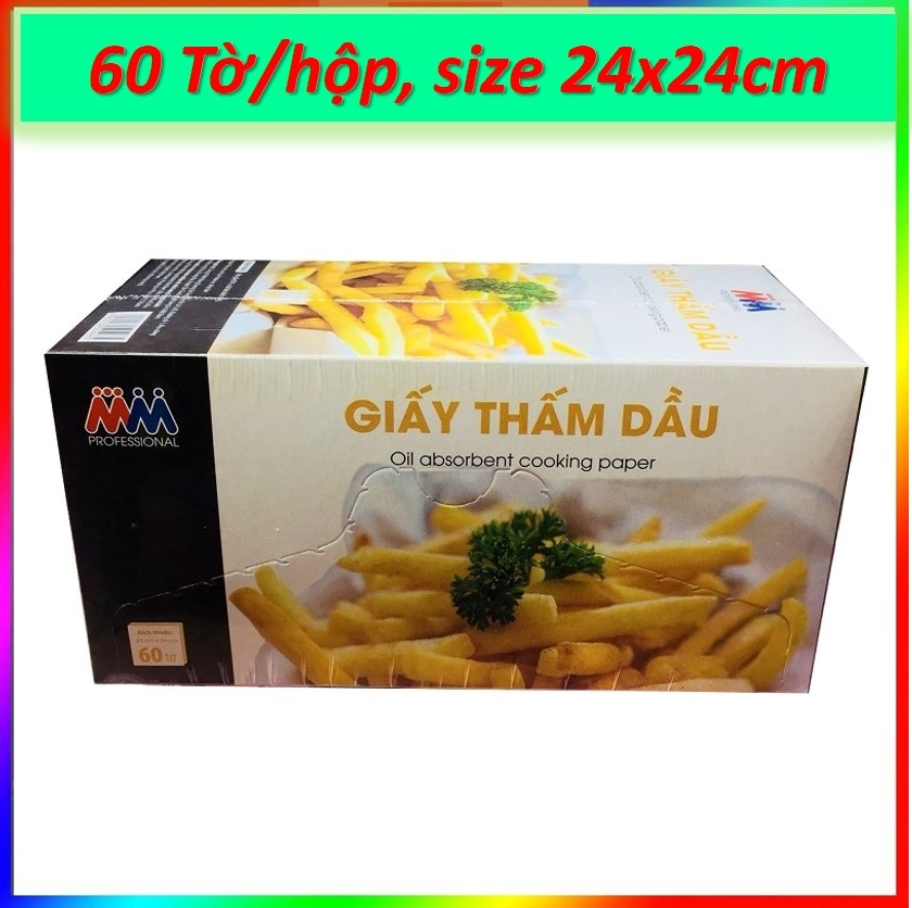 Giấy thấm dầu MM Mega Market giấy dày 60 tờ/hộp size 24x24cm.