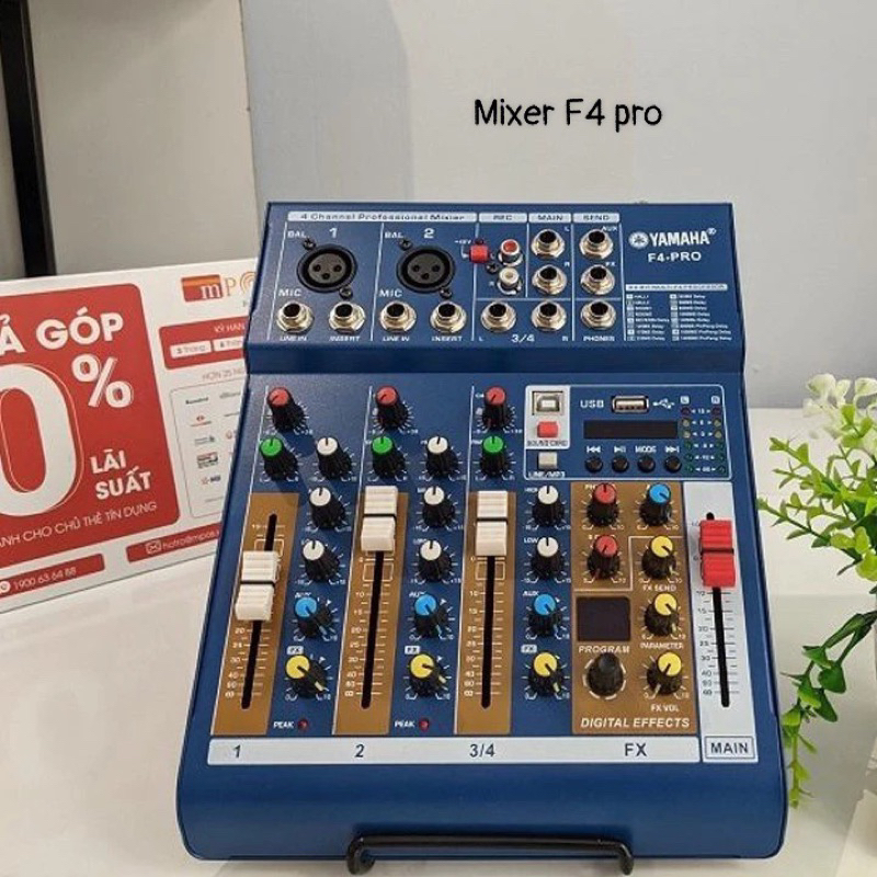  Bộ chỉnh âm thanh Mixer F4 Pro kết hợp với Micro 48V kết nối được với nhạc cụ 