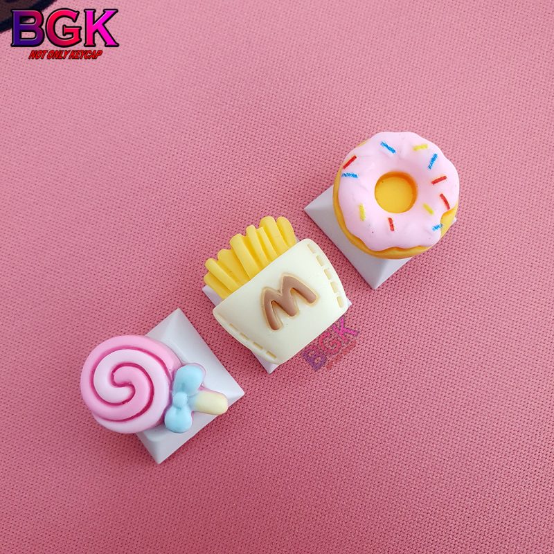 Keycap Lẻ Nút Bàn Phím Cơ Hình Khoai tây chiên,Kẹo Mút, Donut Dễ Thương