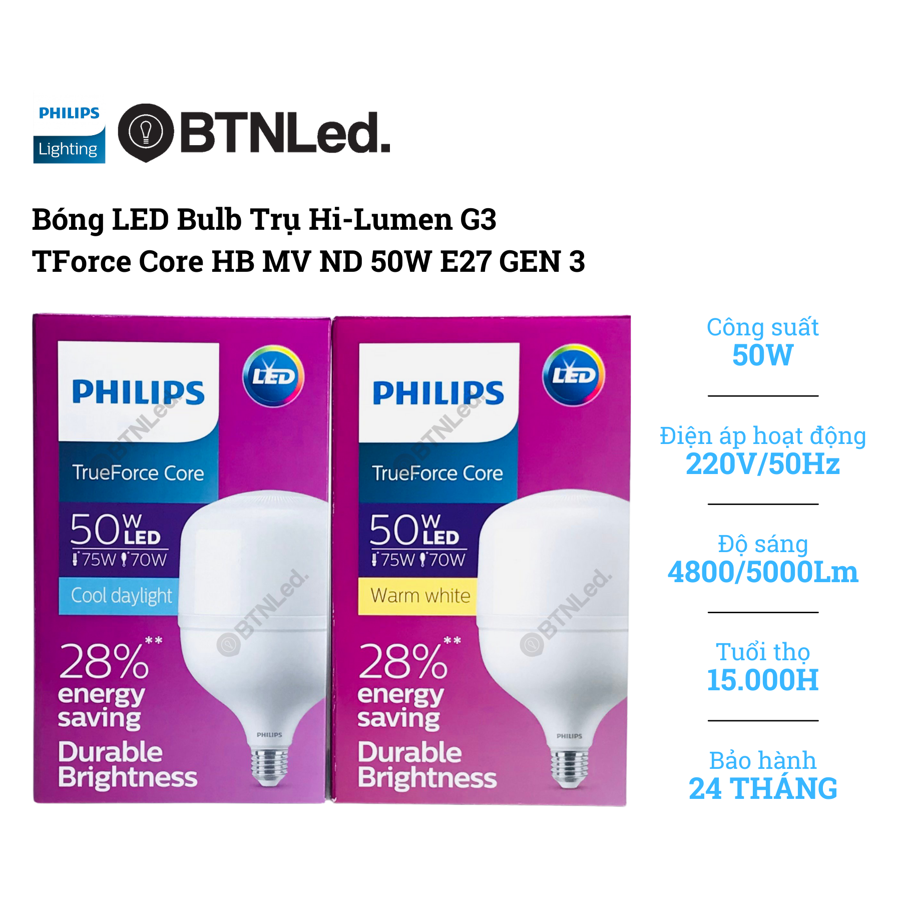 Đèn led trụ philips 50w e27 t140 - hàng chính hãng