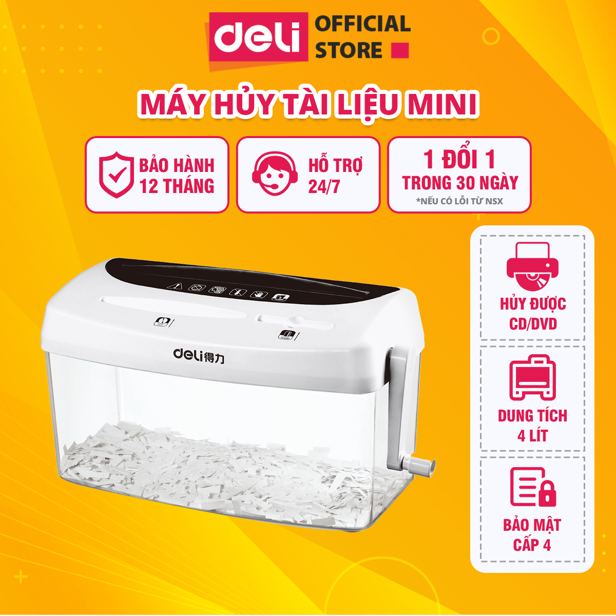 Máy Hủy Tài Liệu Mini Deli Chính Hãng, Mô Hình 9935 - Thiết Kế Nhỏ Gọn và Dễ Sử Dụng, Lý Tưởng Cho Văn Phòng, Doanh Nghiệp, và Sử Dụng Gia Đình, Hiệu Suất Mạnh Mẽ Trong Hủy Tài Liệu An Toàn