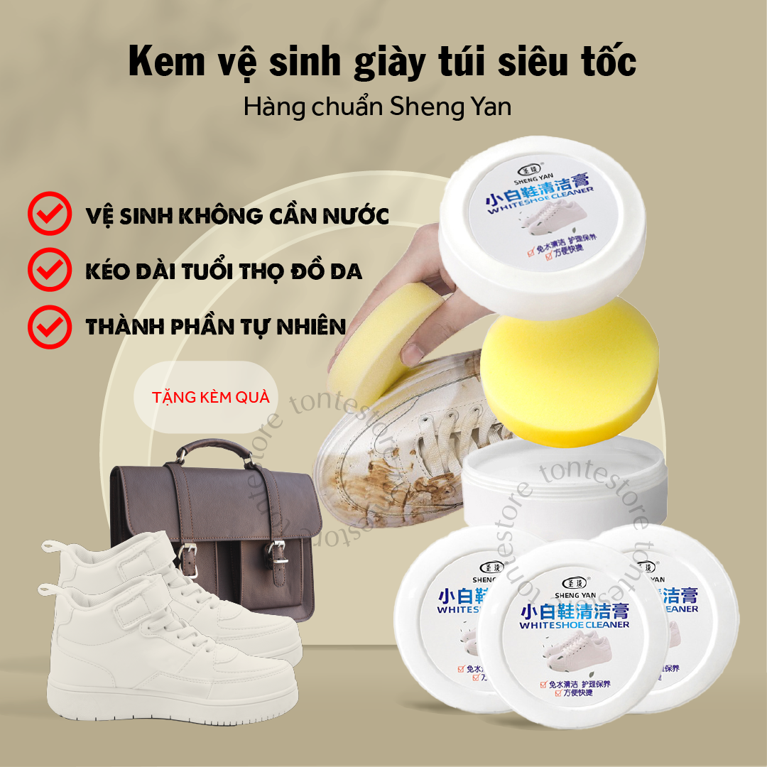 Kem vệ sinh giày dép ba lô túi xách đồ da đa chất liệu- không cần nước mùi thơm dịu (Hàng chuẩn Sheng Yan)