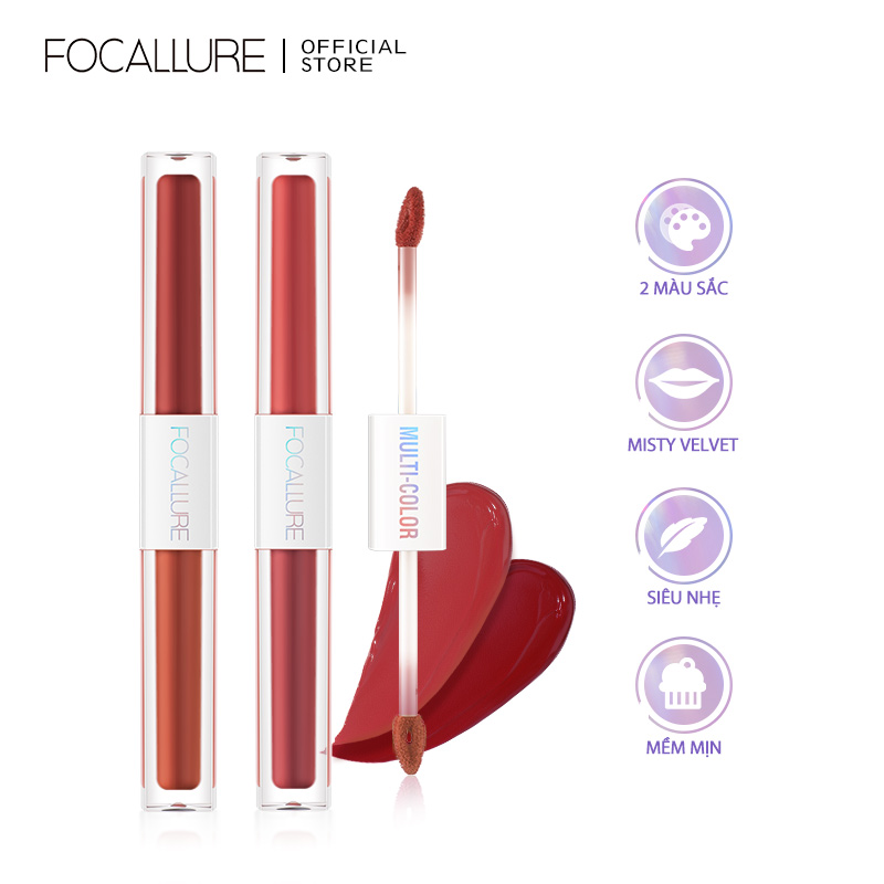 FOCALLURE Son lì 2 đầu đậm đặc 2 trong 1 màu nhung mịnn chống nứt nẻ chống chuyển màu - INTL