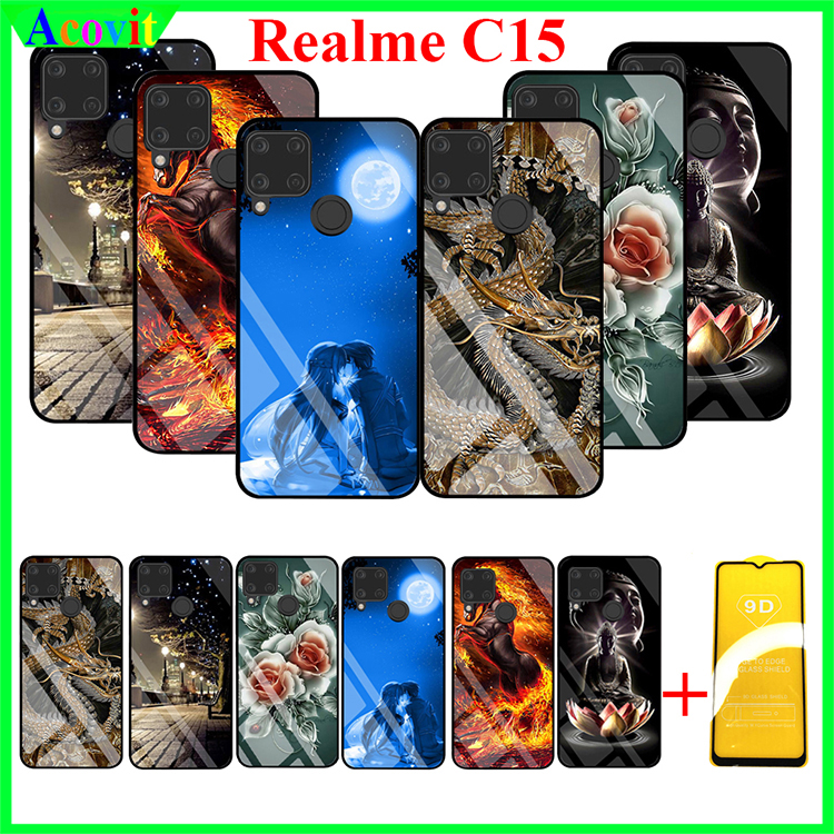 " COMBO Ốp lưng REALME C15 mặt kính 3D " _Kiểu dáng sang trọng, mặt kính siêu nét chống bẩn, chống bụi_ Hình ảnh sắc nét, Không mờ