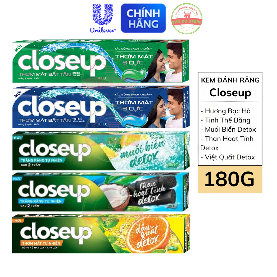 Kem đánh răng closeup trắng răng thơm mát - tuýp 180g