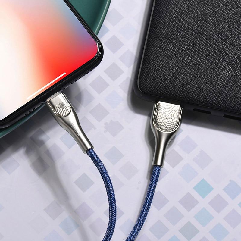 Cáp sạc nhanh và truyền dữ liệu Lightning Hoco U59 sạc nhanh 2.4A có đèn báo khi kết nối đèn cảm biến một chạm dành cho iPhone/iPad iPhone XS max iPhone 11 iPhone 11 Pro max dài 120cm