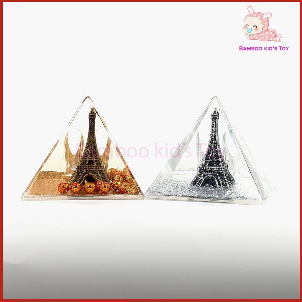Mô hình kim tự tháp trong suốt chứa tháp Eiffel, tháp Eiffel hộp màu trang trí để bàn, decor phòng khách, đồ lưu niệm